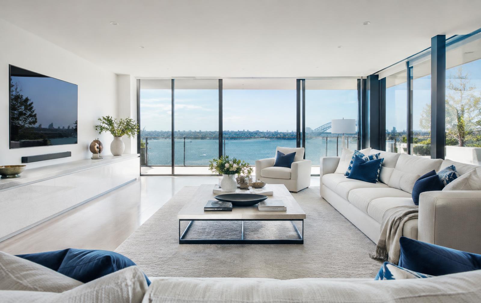 Spotless luxury Sydney harbour living room